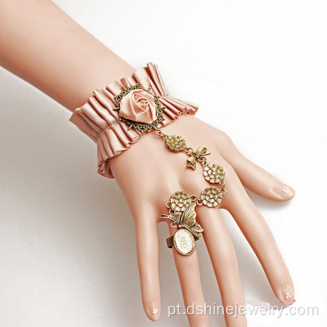 Fita tela do laço rosa pulseira com anel pulseira padrão